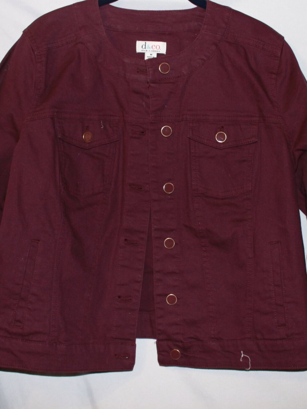 Denim & Co. Cropped Collarless Jacket - Burgundy